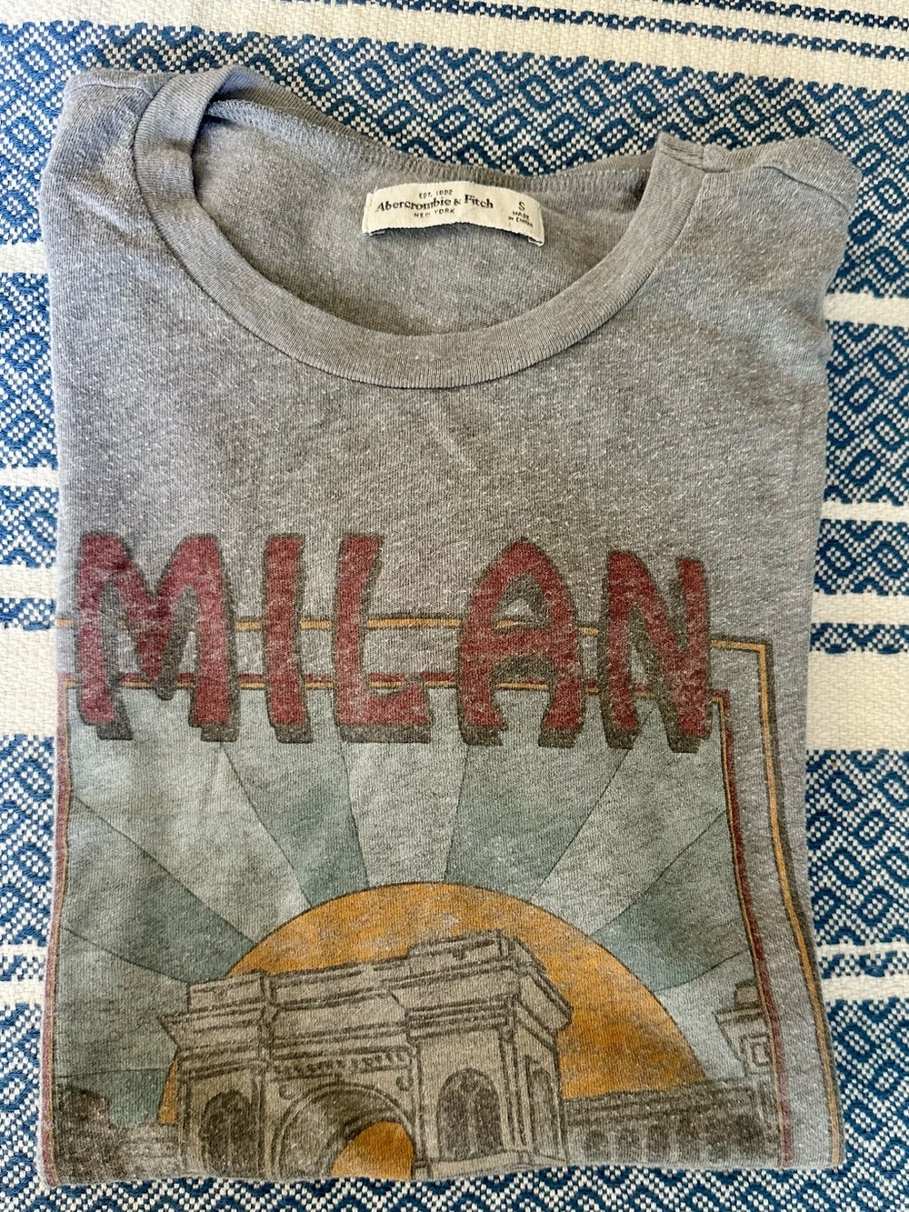 Abercrombie & Fitch Gray Graphic Milan Tee with Red and Gold Accents
